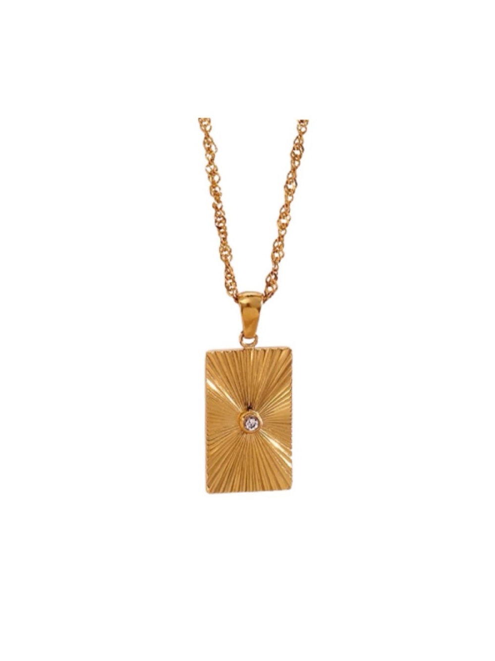 Gold Rectangular Sunburst Pendant Necklace